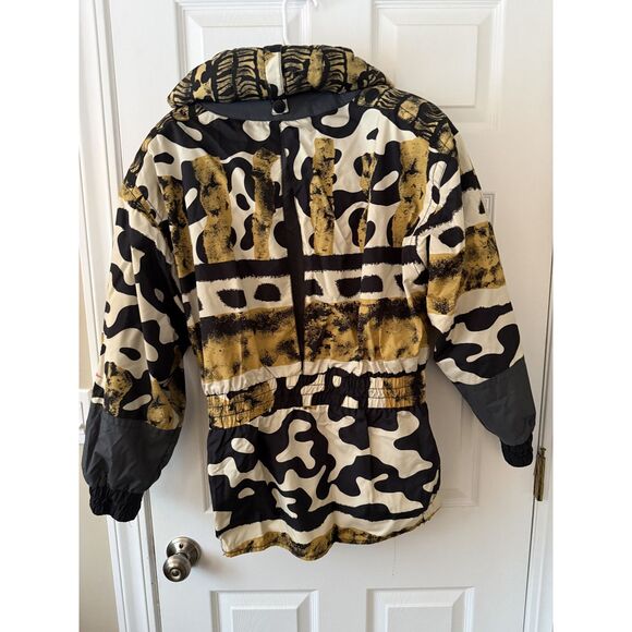 Vintage 90s Obermeyer Abstract Animal Print Ski Jacket - Gold & Black - Size 12 - Picture 3 of 11